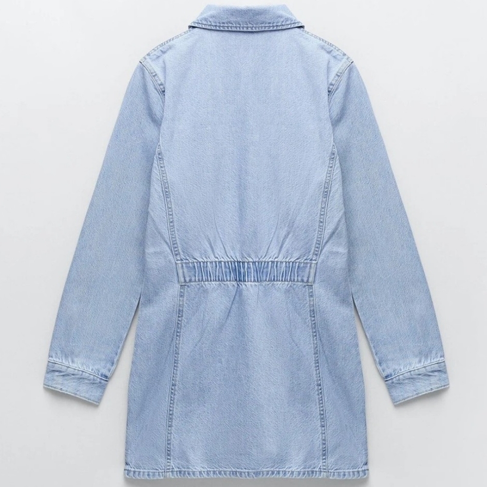 Zara Cotton Fitted Long Sleeves Button Down Denim Shirt Dress Light Wash Size S - Picture 9 of 15